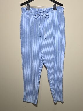 BeachLunchLounge Blue White Striped Linen Pants Coastal Lounge Large